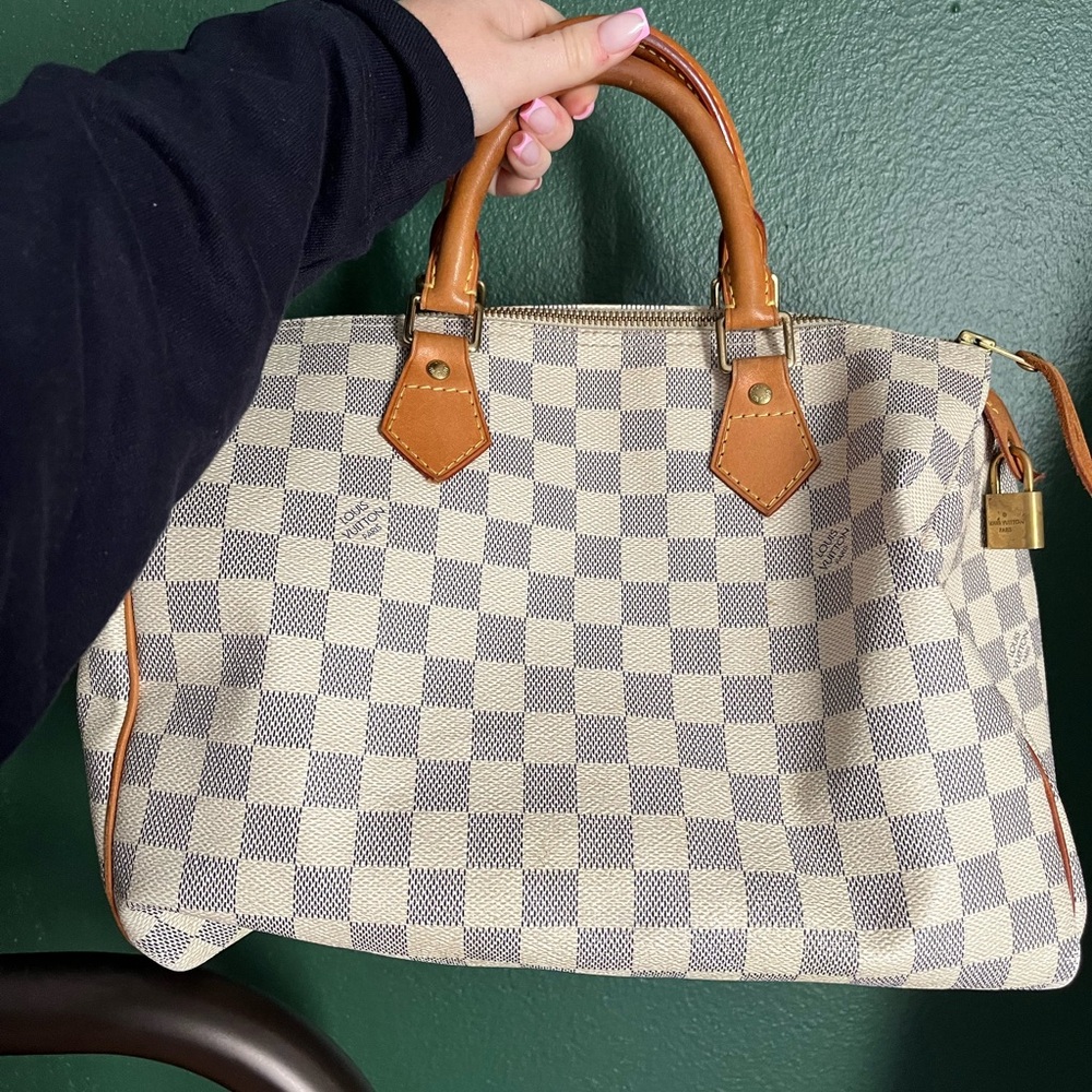 Checkered Tan and White Handbag